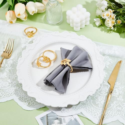 Peacoblue 60Pcs Gold Leaf Rings Holders Modern Stainless Steel Napkin Ring Holders for Table Decor Settings, Vintage Napkin Ring for Wedding Christmas Thanksgiving Day Party - Image 4