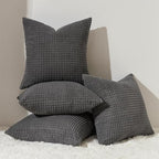 Topfinel 22x22 inches Euro Pillow Shams Set of 4 Soft Corduroy Decorative Throw Pillow Covers for Bedroom Living Room Boho Textured Striped Patchwork Couch Pillow Covers 55x55 cm Darkgrey by Topfinel