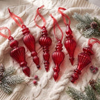 Sotiff 6Pcs Red Mercury Glass Christmas Ornaments,Vintage Finial Decoration - Image 2