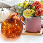 Glass Blowing Pumpkin with Light for Decorating,Battery Operated Light Up Pumpkin for Fall Harvest,Halloween,Thanksgiving for Table Centerpieces Indoors Home Decor - Image 5