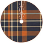 Christmas Tree Skirt 48 Inch, Navy Blue and Orange Plaid - Image 2