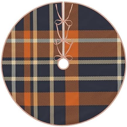 Christmas Tree Skirt 48 Inch, Navy Blue and Orange Plaid - Image 2