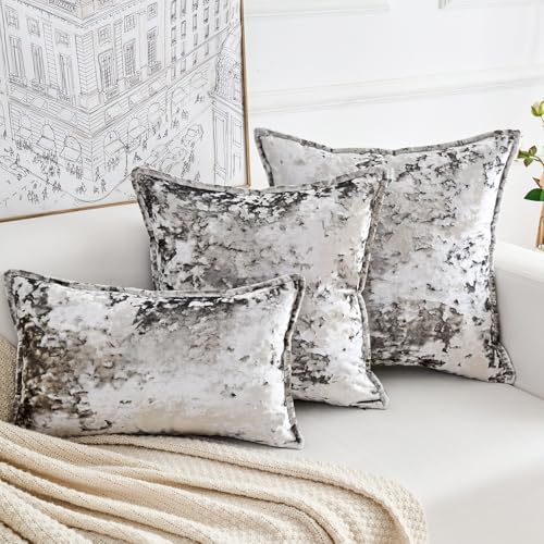Premium Series, Crushed Velvet Throw Pillow Covers, Luxury Thick Cushion Cases for Home Decor, Granite Grey, 18x18 Inch, Covers Only by HERAYLI