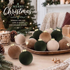 Simgoing 15 Pcs Neutral Velvet Christmas Ball Ornaments 3.15 Inch Brown Green Tan Polka Dot Flocked Xmas Ornaments with 10 Yards Velvet Ribbon Bauble Shatterproof Christmas Decoration for Holiday - Image 4