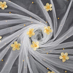 3 Pack Yellow Pearl Tulle Tablecloths 10ft Floral Sheer Table Overlays - Image 4