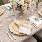 Dandat 48 Pcs Charger Plate Bulk 13'' Floral Reef Plates with Napkin Ring Plastic Dinner Charger Hollow Out Flower Napkin Holder Plastic Plate for Table Setting Wedding Party (Champagne Gold) - Image 5