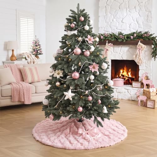 ORTIGIA Bubble Faux Fur Pink Christmas Tree Skirt 36 Inch - Image 2