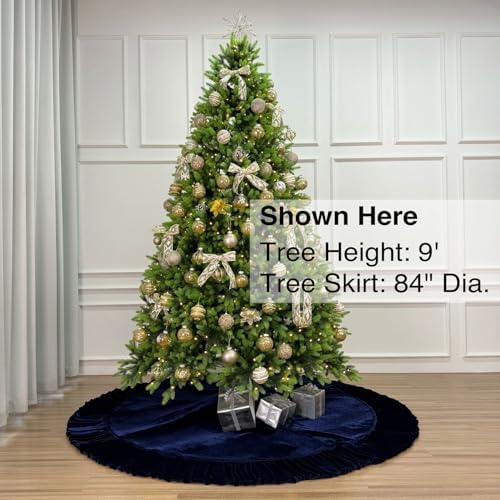 84-Inch Ruffled Velvet Christmas Tree Skirt, Navy Blue - Image 2