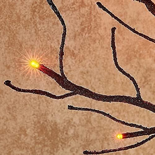 LITBLOOM Lighted Spooky Halloween Tree with Timer Battery Operated or USB Plug in, Pre-lit Black Glittered Tabletop Tree with Orange Lights 24L 18IN for Halloween Home Party Decoration Indoor - Image 6