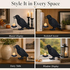 Gothic Crow Lamp with Tealight Candle Holder Raven Statue Halloween Decor Black Bird Decorations Indoor Gothic Home Decor for Living Room Tabletop Shelf Bedroom Unique Goth Witchy Gifts - Image 3