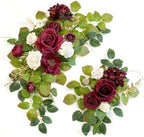 Wedding Decor (Pack of 2) Welcome Sign Flower Backdrop Garland for Ceremony Reception Wall Easel Home Decoration Entryway Faux Outdoor Board Head Table Decor (Burgundy & White) by Piklado