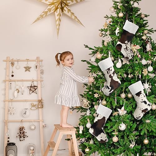 6 Pcs 20 Inch Christmas Cow Print Stockings, White, Cow Print Style - Image 6