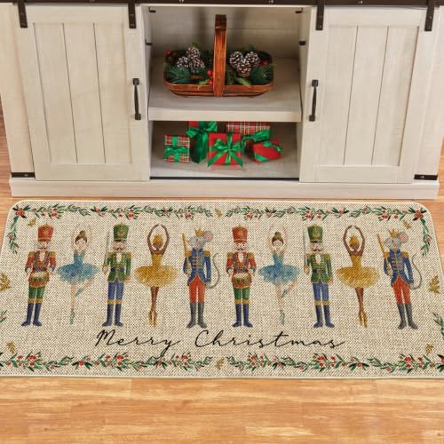 Artoid Mode Watercolor Nutcrackers Merry Christmas Welcome Decorative Doormat, Seasonal Winter Low-Profile Rug Switch Mat for Indoor Outdoor 24x59 Inch - Image 2