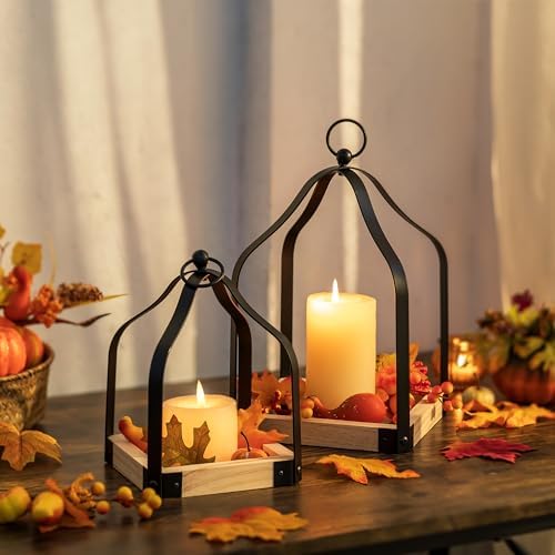 Romadedi Rustic Wood Lantern Set of 2, 8.7" & 11.8" Tall - Image 3