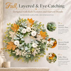 26 Inch Fall Wreaths for Front Door, Artificial Autumn Wreath - Image 4