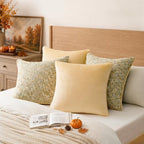 a moment Yellow 4 Pack Throw Pillow Covers - Chenille & Velvet Set with Piping, Farmhouse Textured Design Pillow Cases for Couch Sofa Bed Livingroom (18x18 Inch, No Insert) - Image 4
