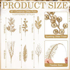 66 Pcs Light Gold Christmas Glitter Picks and Sprays - Image 3