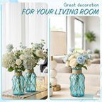 Coastal Glass Vases for Flowers,Boho Rope Mason Jars for Centerpiece,Nautical Beach Decorative Bottles for Home,Bedroom,Bathroom, Beach Wedding Floral Arrangement Decor (2, Aqua Blue) - Image 6