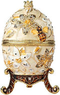 QIFU Pearl White 5.7”H Easter Egg Replics Hand Painted Enameled Jeweled Trinket Box Hinged Unique Gift for Home Decor by QIFU