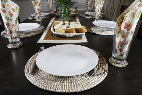 Senegal Placemats/African Bohemian Woven Seagrass Placemats/Natural Wicker Round Basket Placemats/Decorative Hanging Wicker Plates/Hanging Wall Decor (Black & White) - Image 2