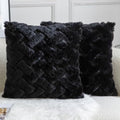 Yaertun Set of 2 Decorative Throw Pillow Covers Thick Plush Wool Throw Pillows Super Soft Luxury Faux Rabbit Fur Velvet Cushion Covers for Couch Sofa Bed Living Room 24x24 Inch Black by YAERTUN
