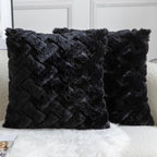 Yaertun Set of 2 Decorative Throw Pillow Covers Thick Plush Wool Throw Pillows Super Soft Luxury Faux Rabbit Fur Velvet Cushion Covers for Couch Sofa Bed Living Room 24x24 Inch Black by YAERTUN