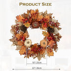 22" Artificial Fall Wreath for Front Door Autumn Harvest Wreath with Pumpkin Oak Maple Leaf Pine Cones Eucalyptus Berry for Halloween Thanksgiving Day Indoor Outdoor Farmhouse Window Wall Décor - Image 2