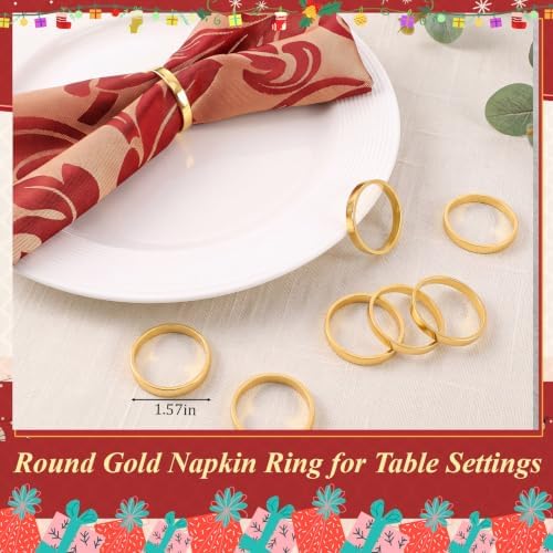 WILLBOND 50 Pcs Gold Napkin Rings Bulk Christmas Round Napkin Ring Holders Metal Buckle for Cloth Holiday Dinners Wedding Adornment Home Decorations Party Supplies - Image 3