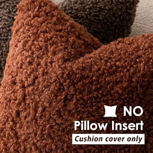 Foindtower Decorative Fuzzy Faux Fur Throw Pillow Covers 20x20 Hazel Brown - Image 3