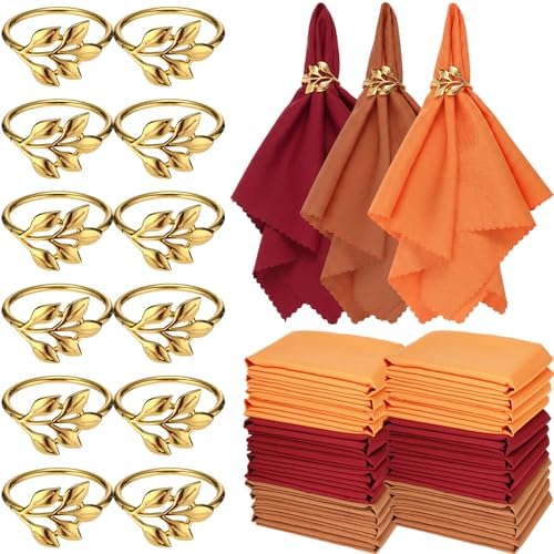 LemonRoad 36 Pcs Cloth Napkins and Napkin Ring Holders, Reusable Fabric for Table Decor Banquet Holiday Dinner Party Supply(Orange, Burgundy, Coffee，Gold,Fall) by Unknown