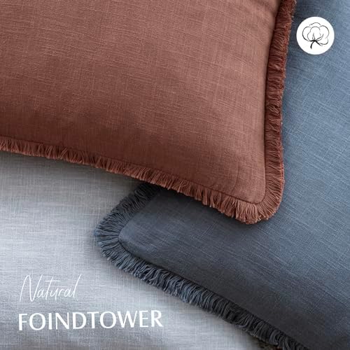 Foindtower Decorative Linen Fringe Throw Pillow Covers 20×20 Inch,Rust Red - Image 4