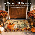 Happy Fall Pumpkin Decorative Front Door Mat, Autumn Maple Leaves - Image 3