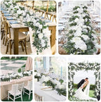Lvydec 2 Pack Artificial Peony Flower Garland - 6ft Silk Peony Vine Willow Leaves and Eucalyptus Garland White Arch Flower Vine for Wedding Party Table Decoration (White) - Image 7