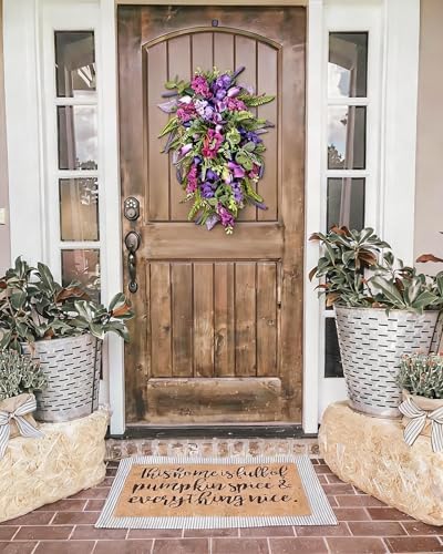 Purple Floral Hanging Wreath - Inch Lavender Tulip Hyacinth Eucalyptus Door Decor for Spring Summer, Wedding Arch Garden Porch Decoration - Image 5