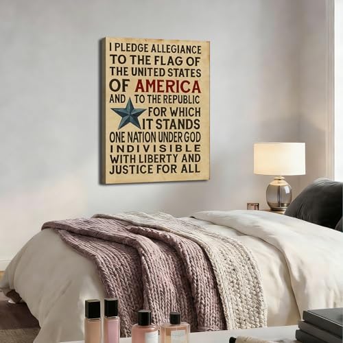 Ship Next Day - Framed American Flag Canvas Wall Art, Patriotic USA Typography Pledge of Allegiance Print, Vintage Farmhouse Home Decor Painting for Office, Living Room, Bedroom - Image 5