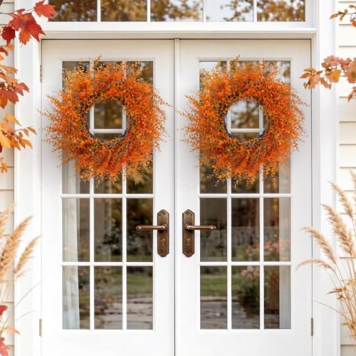26" Autumn Fall Wreath with Orange Eucalyptus Leaf for Front Door/Outdoor - Image 6