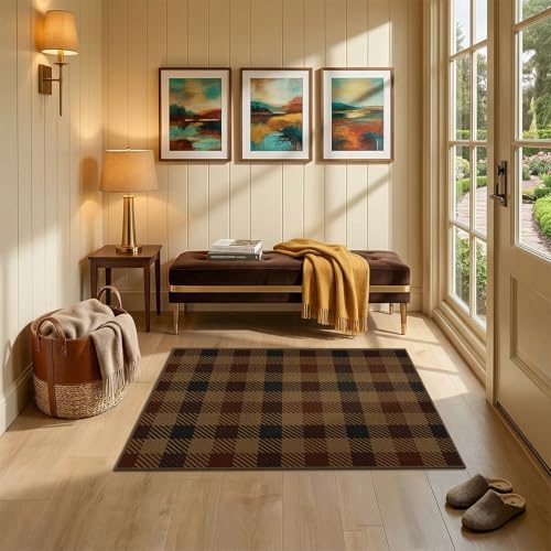 Easy Jute 3x4 Buffalo Plaid Entryway Rug, Washable Farmhouse Front Door Mat, Low Profile Indoor Rug for Porch, Kitchen & Mudroom - Image 3