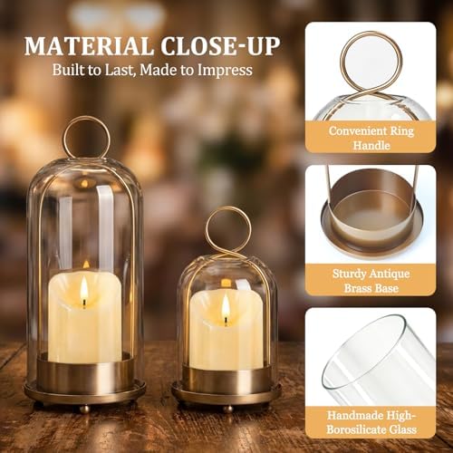 Brass Hurricane Handmade Sturdy Glass Dome Candle Holders with Glass Cover - Image 3