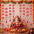 8 Pcs Indian Pichwai Style Diwali Hanging Decor, Hot Pink Lotus with Cow by DoubleFill