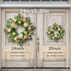 24 Inch Spring Wreath for Front Door - Large Artificial Dahlie & Eucalyptus Floral Wreath, Handcrafted Full Silhouette Summer Wreath for Porch, Window, Wall, Farmhouse Home Decor Easter Holiday Decor - Image 3