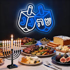 Hanukkah Dreidel Neon Sign, Blue and White LED Chanukah Neon Window Light Up Decorations for Jews Judaism Synagogue Home Wall Room Indoor Outdoor Decor Jewish Holiday Gifts - Image 4