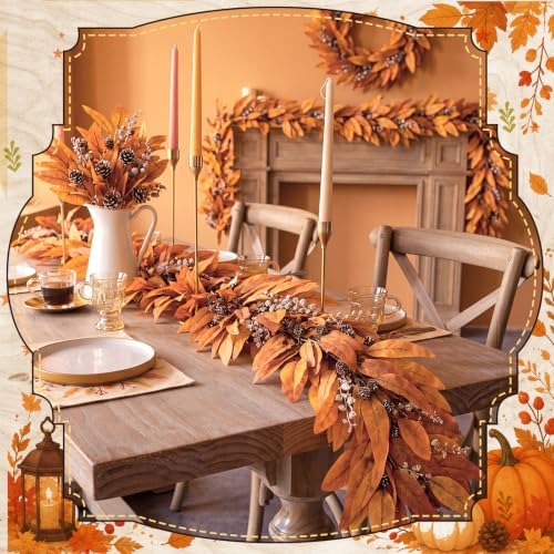 Riceshoot 6 ft Fall Garland for Mantle, Autumn Leaf Thanksgiving Decor - Image 4
