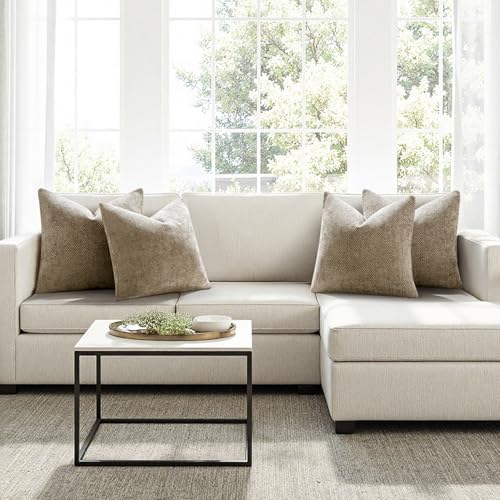 MIULEE Soft Decorative Chenille Pillow Covers Khaki 20x20 Pack of 4 - Image 4