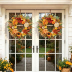 24" Artificial Harvest Fall Wreaths for Front Door with Peony & Pumpkins - Image 6