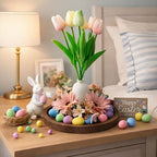 Easter Table Centerpiece with Ceramic Vase and Wood Tray, Easter Egg Table Decor and Pastel Wreath for Dining Room Table,Easter Table Artificial Flower Tulip Decor and Spring Decor (Ceramic Vase) - Image 5