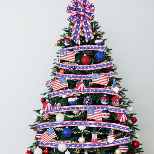 Halfchet 43 Pcs 4th of July Tree Decorations Patriotic Tree Ornaments Topper Trees Hanging Ornaments for Independence Day Home Table Party Decor (USA Hat Style) - Image 6