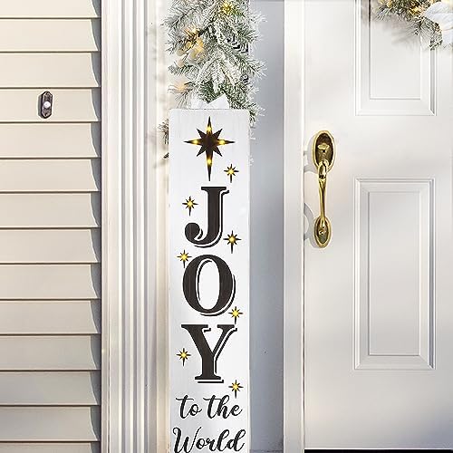 Glitzhome 42" H Lighted Wooden Nativity Porch Sign, Decorative Joy Hanging Plaque for Christmas, Farmhouse Xmas Nativity Porch Decor Hanging Sign for Christmas Holiday Home Front Door Porch Decor - Image 5