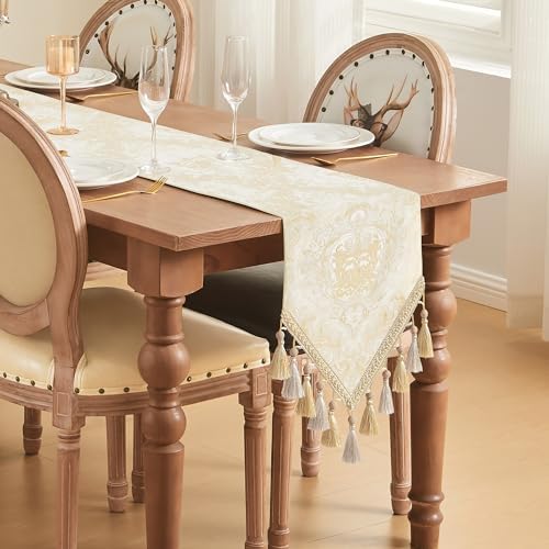 Loom and Mill Elegant Damask Table Runner 13x90 inch, Champagne Gold - Image 7