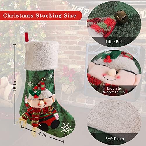 Christmas Stockings Set of 5, Large 18’’ Xmas Stockings Fireplace Hanging Stockings with Plush Cuff, Santa Snowman Reindeer Elf for Holiday Decor,Christmas Tree Decoration (5pcs) - Image 2