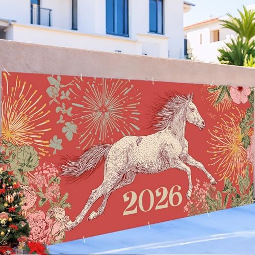 Garage Door Banner 7x16FT, 2026 Fireworks and Running Horse Garage Door Cover, Large Outdoor Decoration for Garage Doors, Driveways, New Year Parties and Countdown Celebrations - Image 6